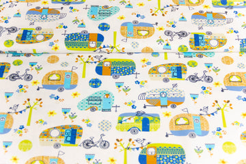 Baumwollwebware "Caravans", Wohnwagen, by Indigo fabrics, 0,5 m